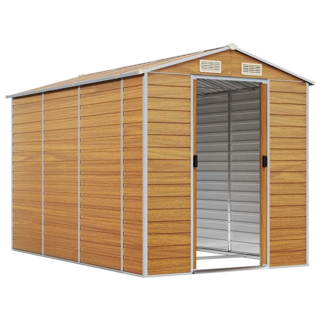 Garden Shed Outdoor Storage Galvanised Steel Brown 191 x 300 x 198 cm