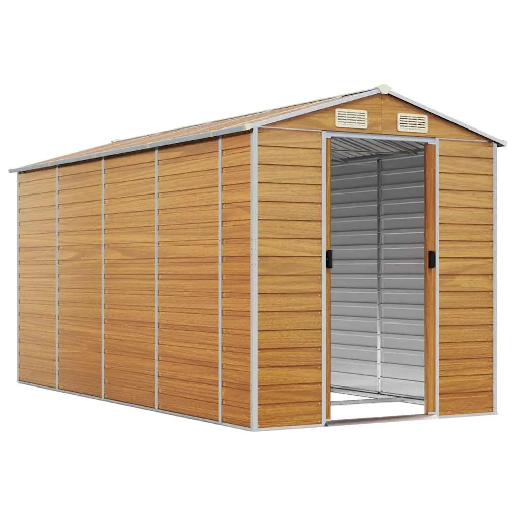 Garden Shed Outdoor Storage Galvanised Steel 191 x 385 x 198 cm Brown