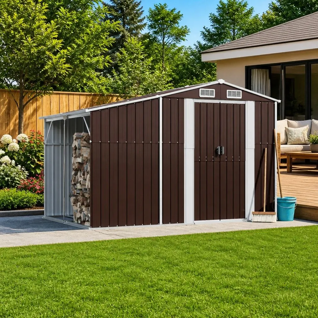 Garden Shed 277x192.5x179 cm Brown Metal Outdoor Storage Galvanised Steel