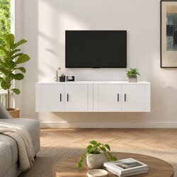 Wall-mounted TV Cabinets 2 pcs White Engineered Wood Storage Units 80x34.5x40cm