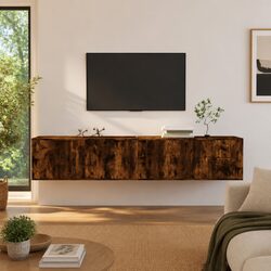 Reliable Brown Wall-Mounted TV Cabinet with Storage