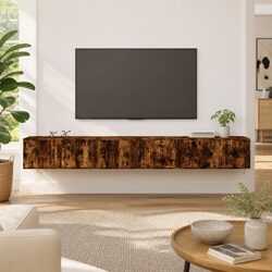 Practical Brown Wall-Mounted TV Cabinet Set - 3 Pieces