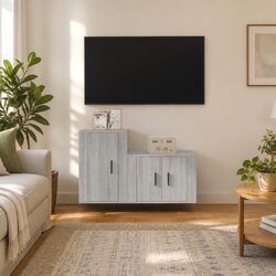 Reliable 2 Piece Grey TV Cabinet Set for Storage