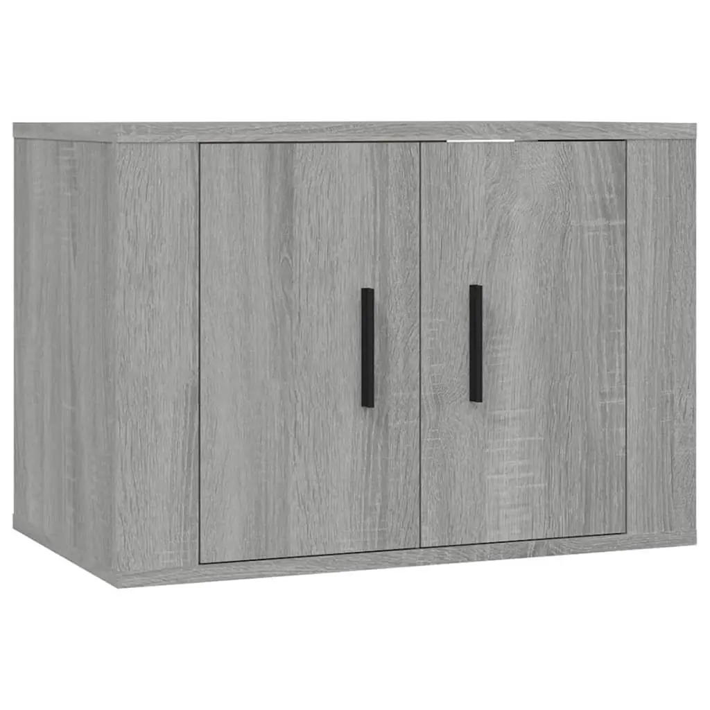 Wall-Mounted TV Storage Cabinet Set Grey Engineered Wood 2 Piece Entertainment Unit