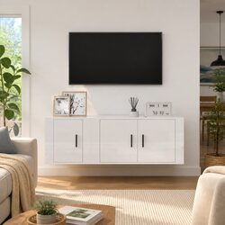 Reliable High Gloss White TV Cabinet Set - 2 Pieces Included