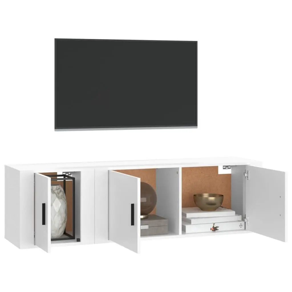 TV Cabinet Set 2 Piece Wall-Mounted Media Storage White Engineered Wood