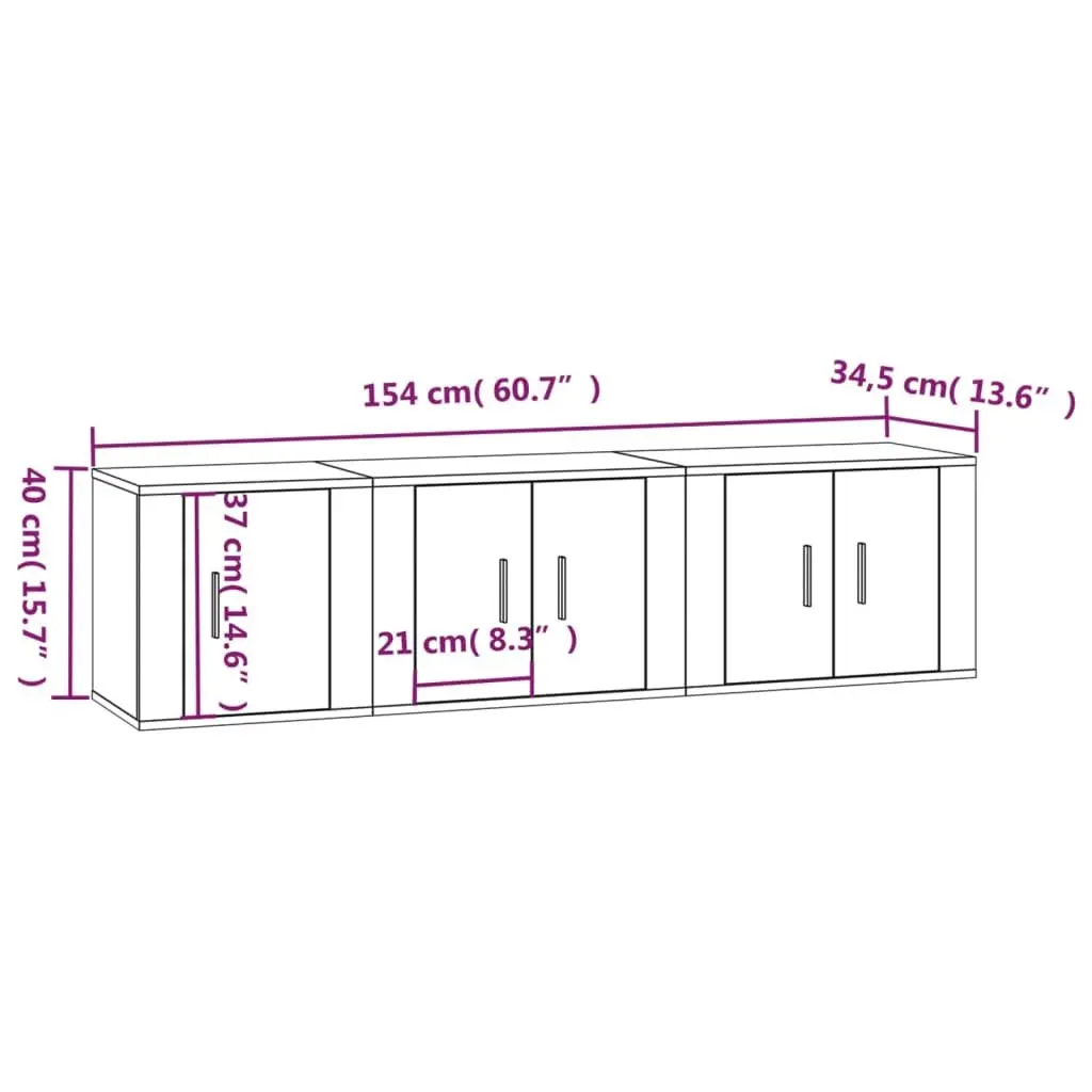 3 Piece TV Cabinet Set Wall-Mounted Media Storage Engineered Wood White