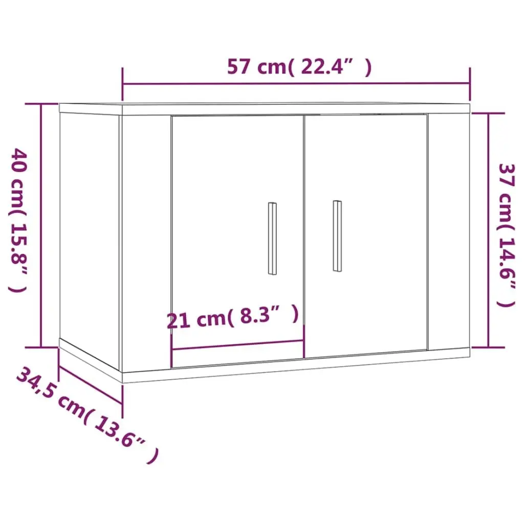 TV Cabinet Set 2 Piece Wall Mounted Storage Unit Grey Engineered Wood Furniture