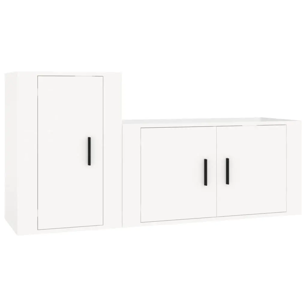 TV Cabinet Set 2 Piece Wall Mounted High Gloss White Engineered Wood Storage