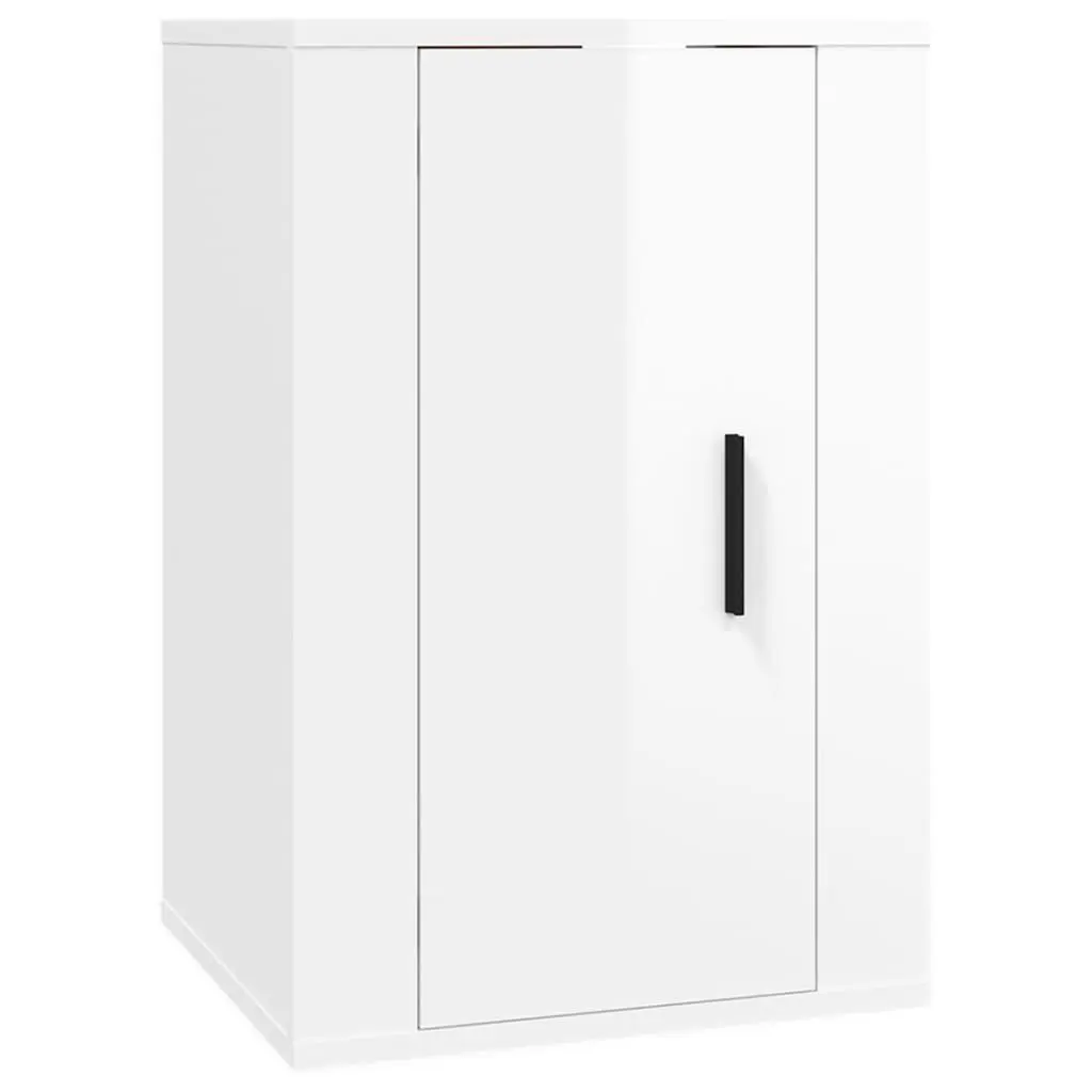 TV Cabinet Set 2 Piece Wall Mounted High Gloss White Engineered Wood Storage
