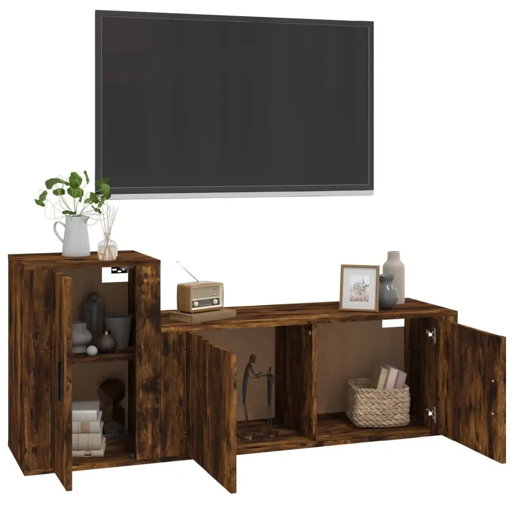 TV Cabinet Set Wall-Mounted Storage Unit Engineered Wood Smoked Oak Brown