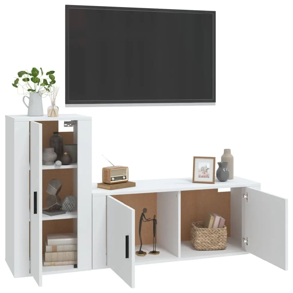 Wall Mounted Storage Unit White TV Cabinet Engineered Wood Furniture