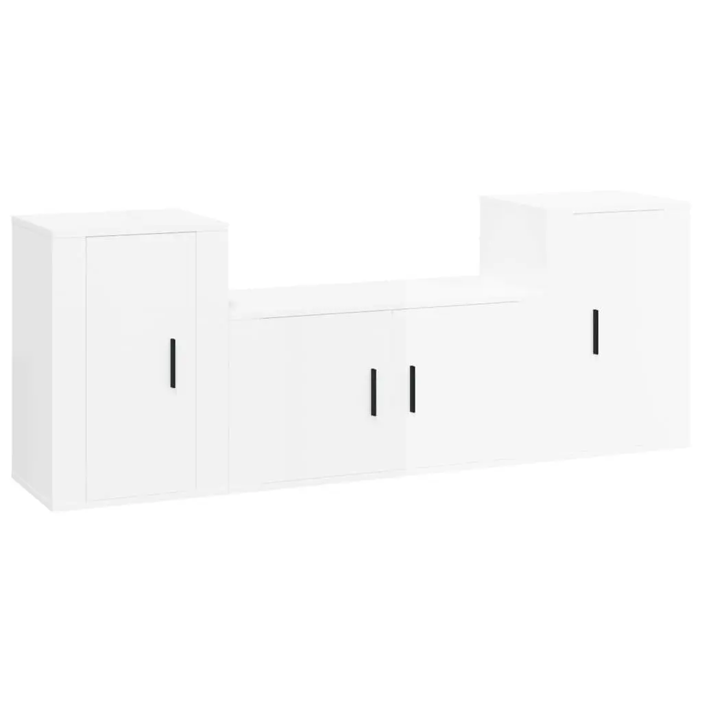 3 Piece TV Cabinet Set Wall Mounted Storage High Gloss White Engineered Wood