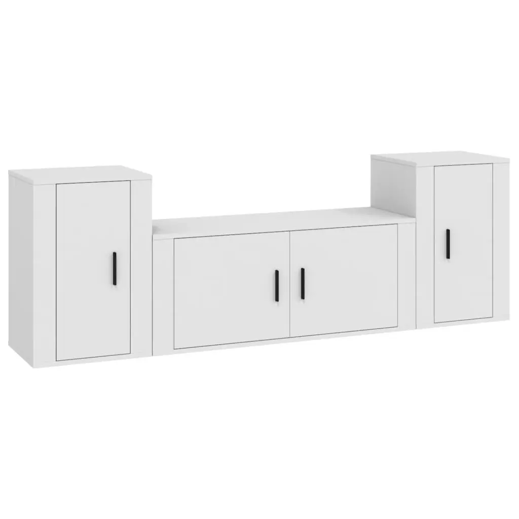White Engineered Wood Wall Mounted Storage Unit 3 Piece TV Cabinet Set