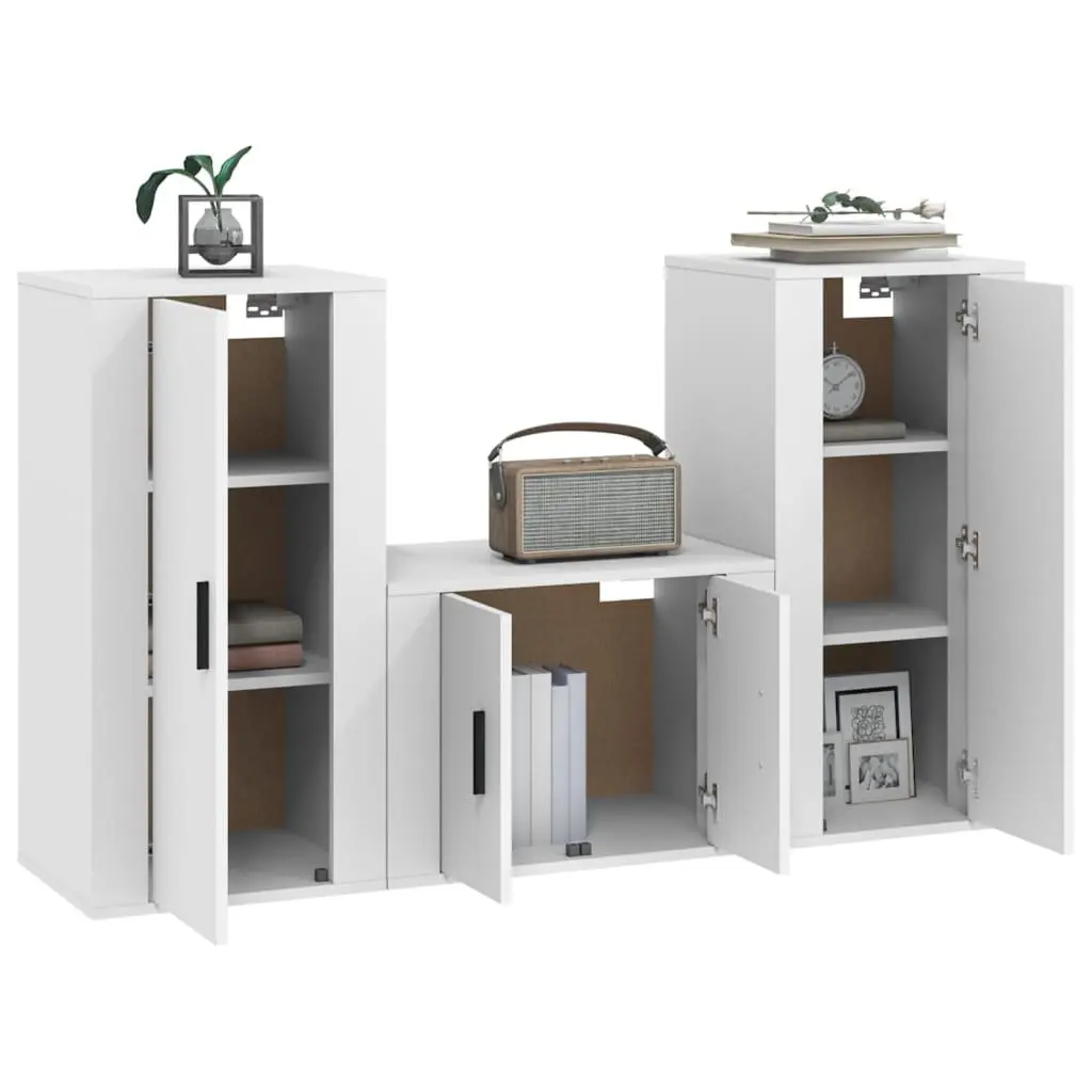 3 Piece TV Cabinet Set Wall Mounted Storage Engineered Wood Furniture Unit White