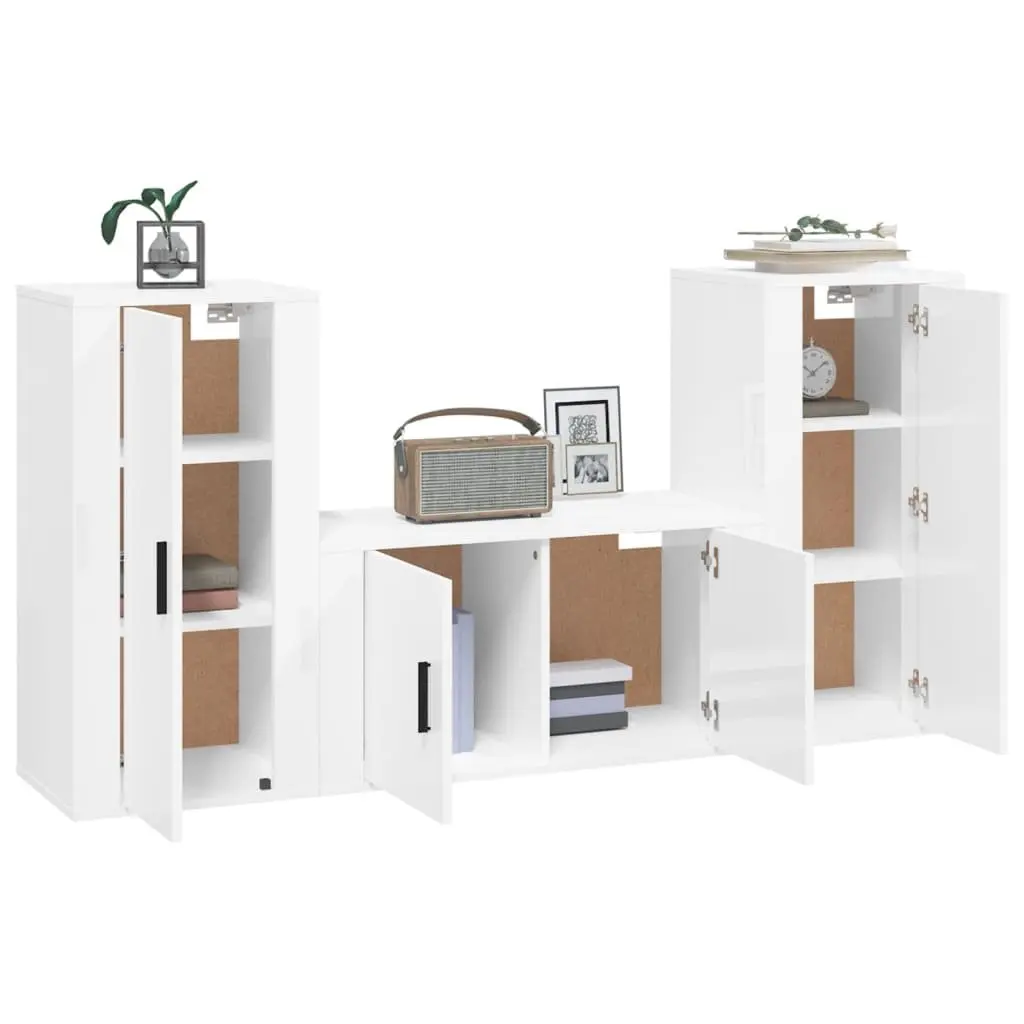 3 Piece TV Cabinet Set Wall-Mounted Storage Unit White Engineered Wood
