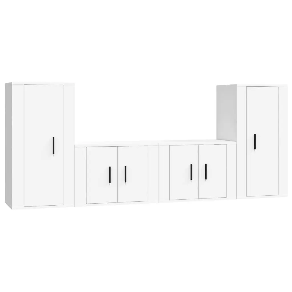 TV Cabinet Set 4 Piece White Wall-Mounted Engineered Wood Storage Unit