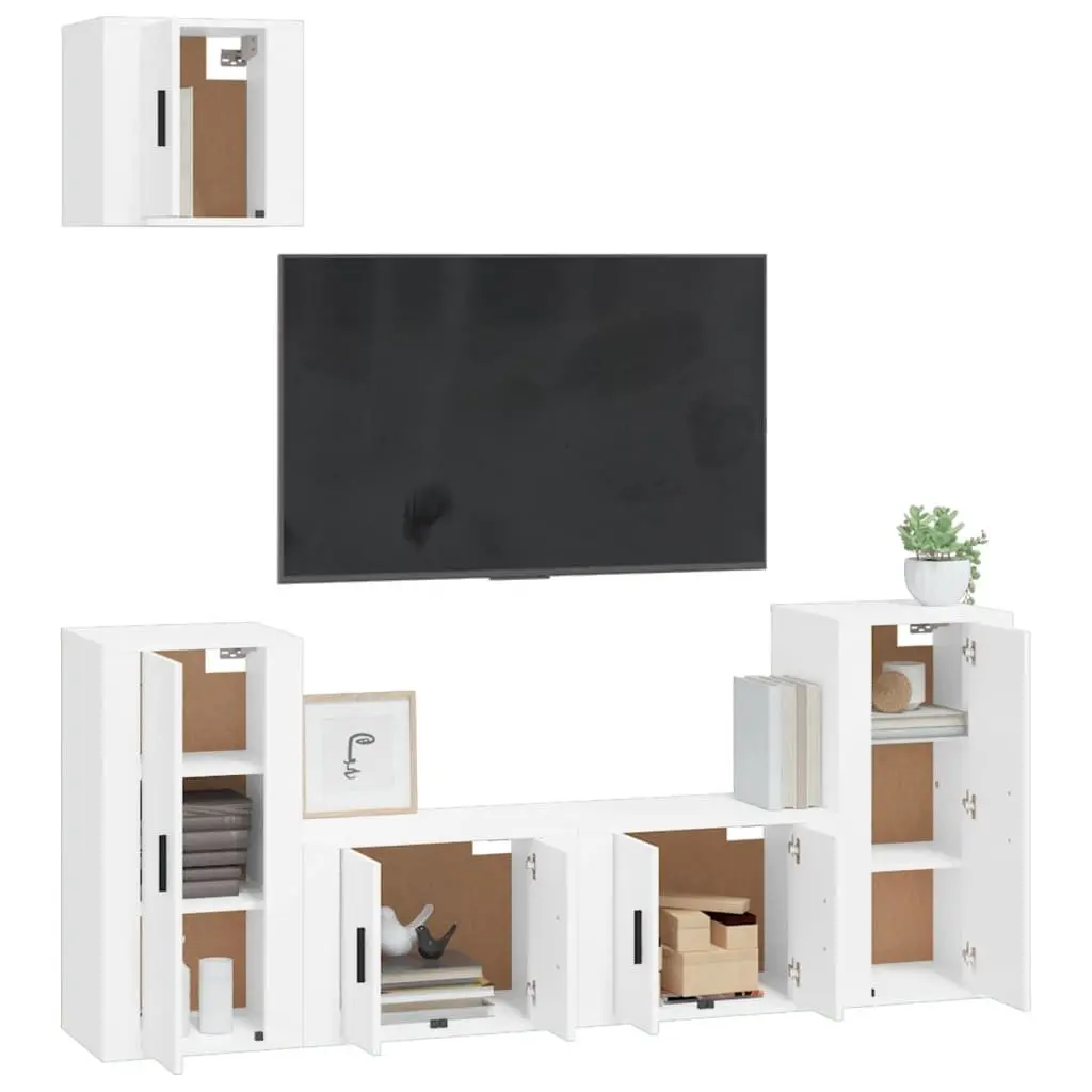 5-Piece White TV Cabinet Set for Storage