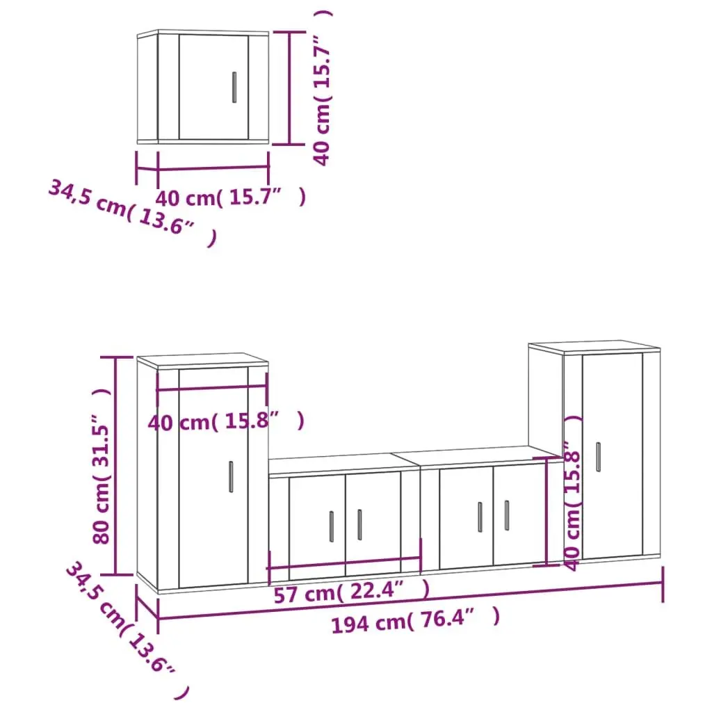 5-Piece White TV Cabinet Set for Storage