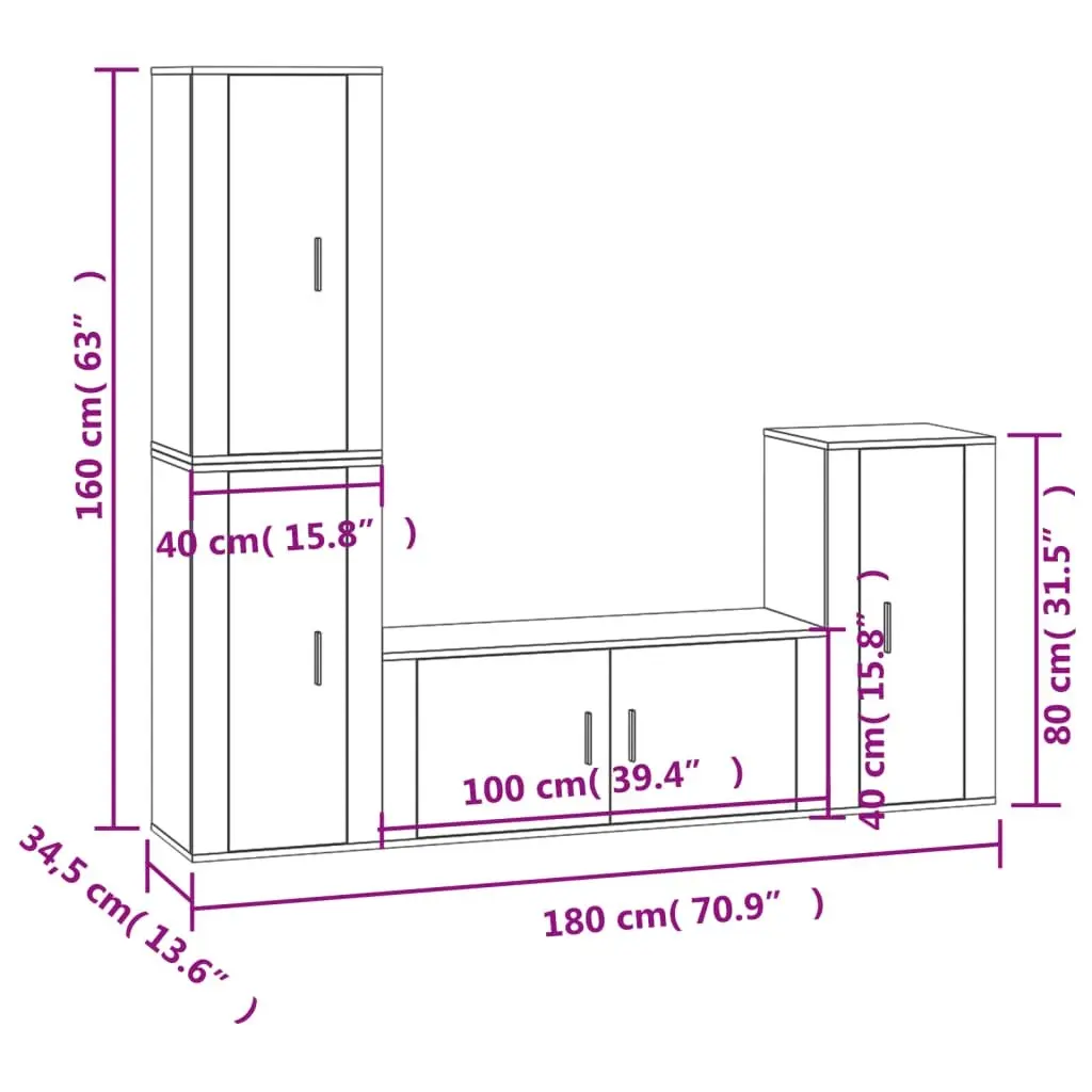 Wall-Mounted TV Cabinet Set 4 Piece Engineered Wood Organiser White Storage