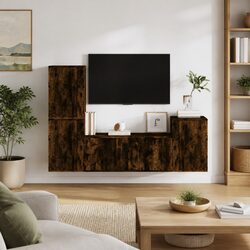 TV Cabinet Set 4 Piece Wall Mounted Storage Organiser Smoked Oak Brown