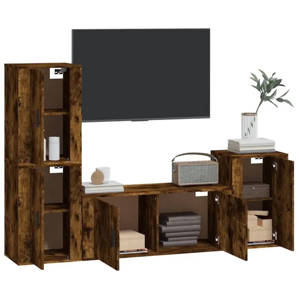 TV Cabinet Set 4 Piece Wall Mounted Storage Organiser Smoked Oak Brown