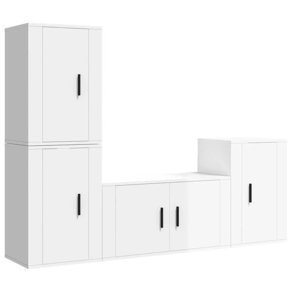 4 Piece TV Cabinet Set Wall Mounted High Gloss White Storage Unit Organizer