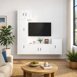 Quality White Wall-Mounted TV Cabinet Set with Ample Storage