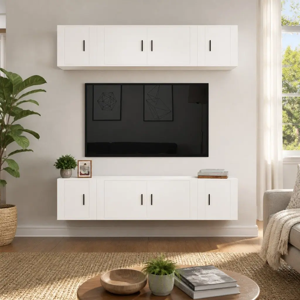 White Wall-Mounted 6 Piece TV Cabinet Set