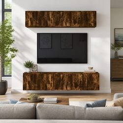 6 Piece TV Cabinet Set Wall Mounted Storage Smoked Oak Engineered Wood Brown