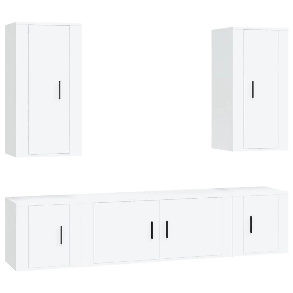 TV Cabinet Set Wall Mounted Storage 5 Piece White Engineered Wood Unit