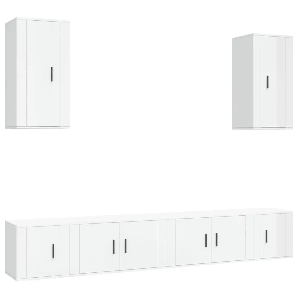 TV Cabinet Set 6 Piece Wall-Mounted Storage Unit High Gloss White Engineered Wood