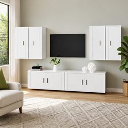Warm and Practical 6-Piece White TV Cabinet Set