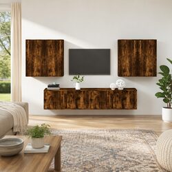 Value-Focused 6 Piece Wall-Mounted TV Cabinet Set in Brown