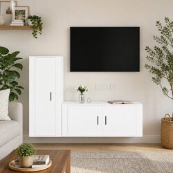 TV Cabinet Set 2 Piece White Wall-Mounted Media Storage Unit Engineered Wood