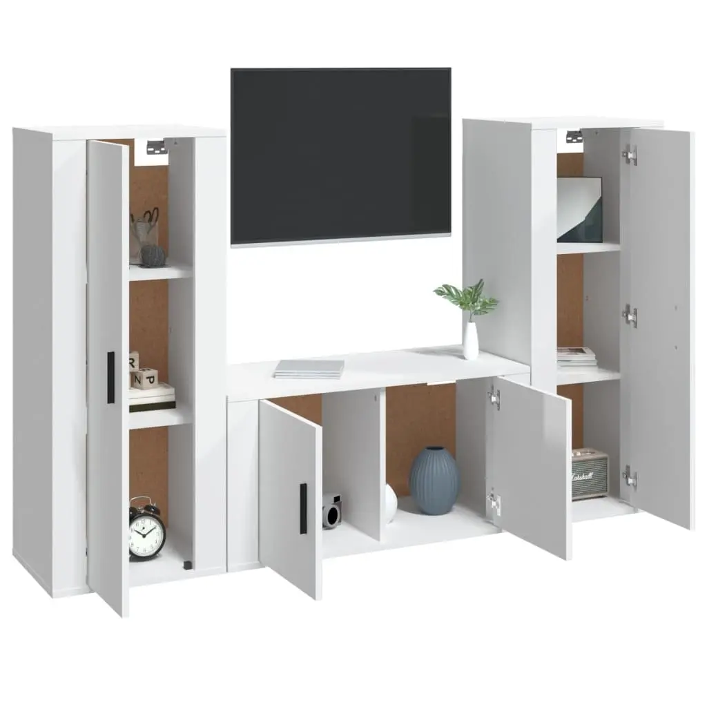 3 Piece TV Cabinet Set Wall-Mounted Media Storage Unit High Gloss White