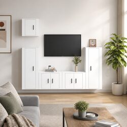 5-Piece White Media Cabinet Set: Practical and Value-Driven