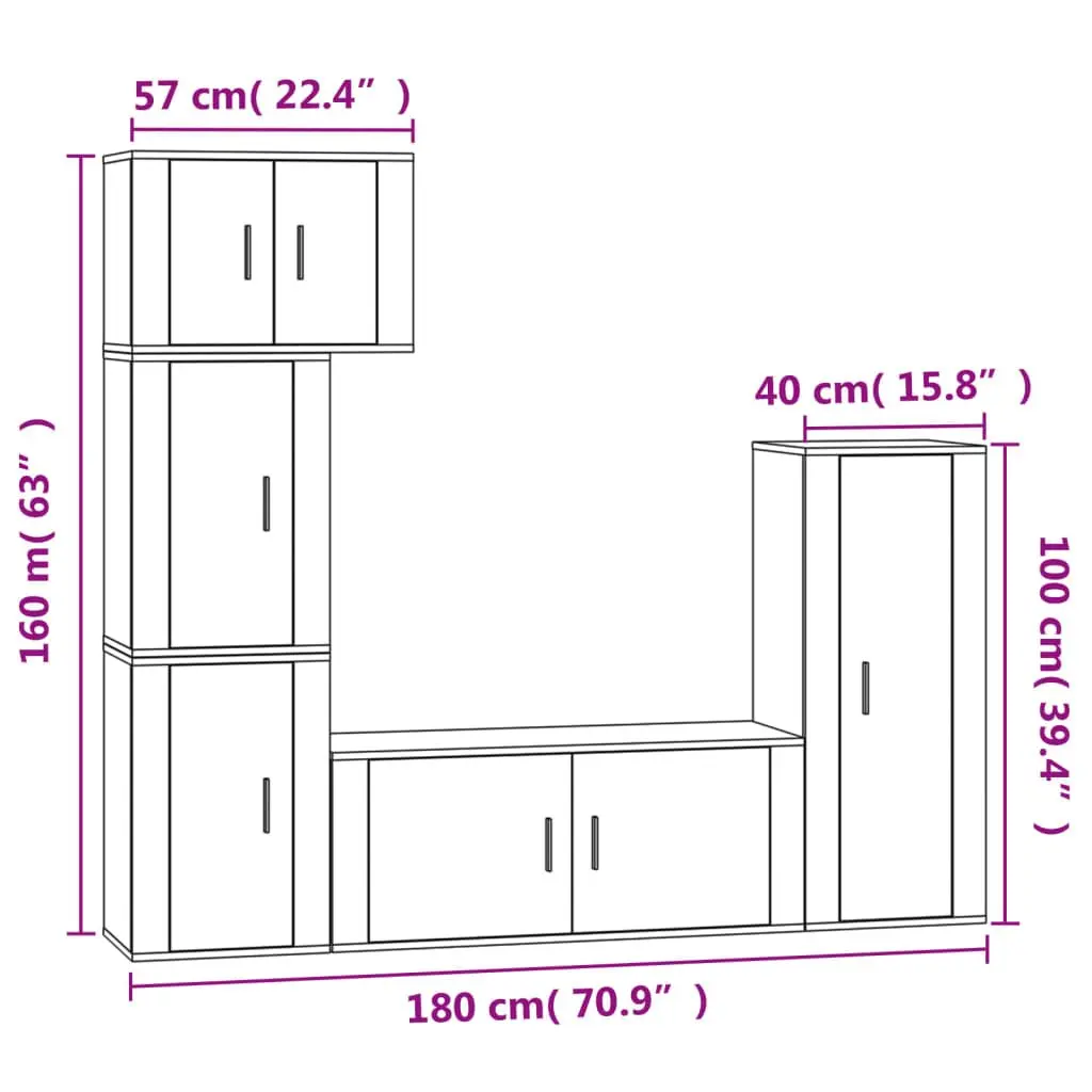 5 Piece TV Cabinet Set Wall Mounted Storage Media Unit White Engineered Wood