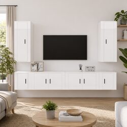 Warm and Reassuring 6-Piece TV Cabinet Set in White Gloss