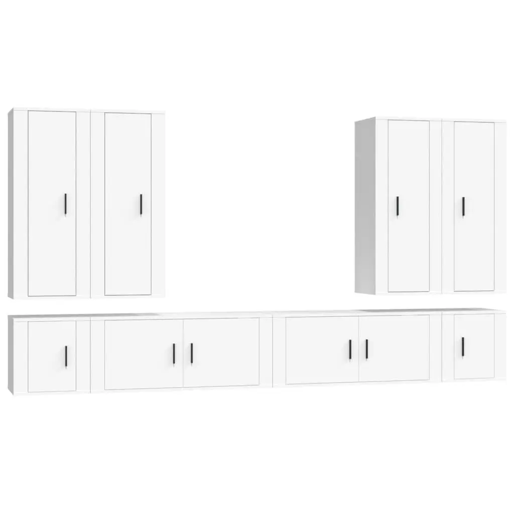 White Wall-Mounted TV Cabinet Set 8 Piece Engineered Wood Media Storage Units
