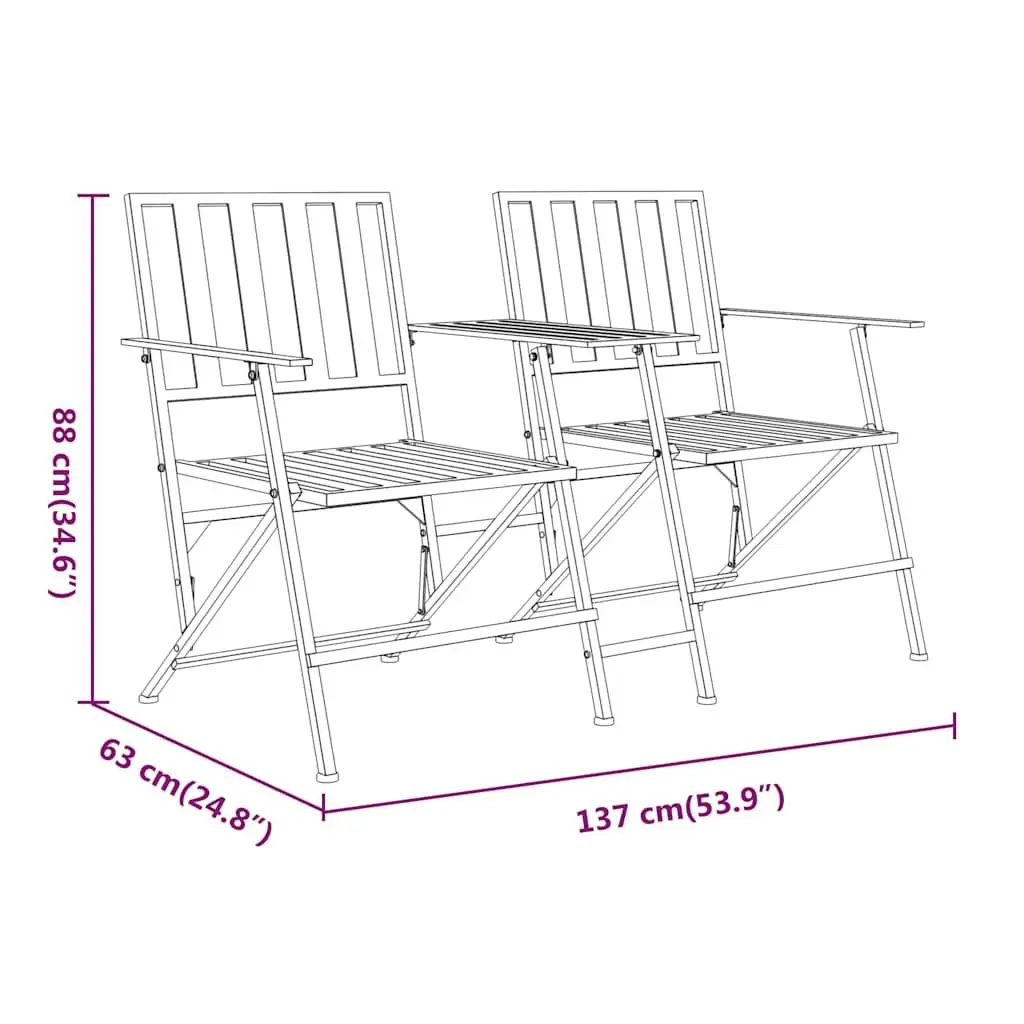 Folding 2-Seater Garden Bench with Table