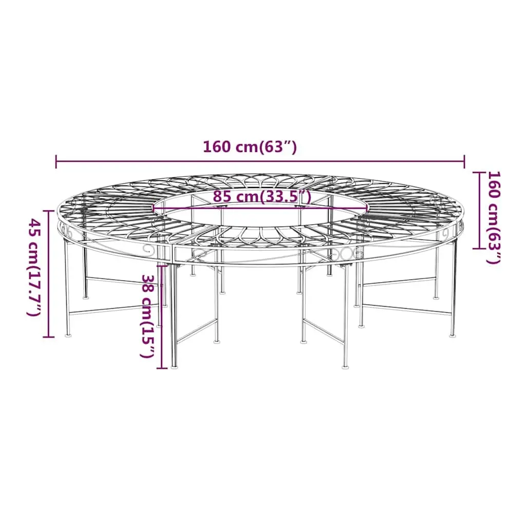 Round Tree Bench Outdoor Seating Ø160 cm Black Steel