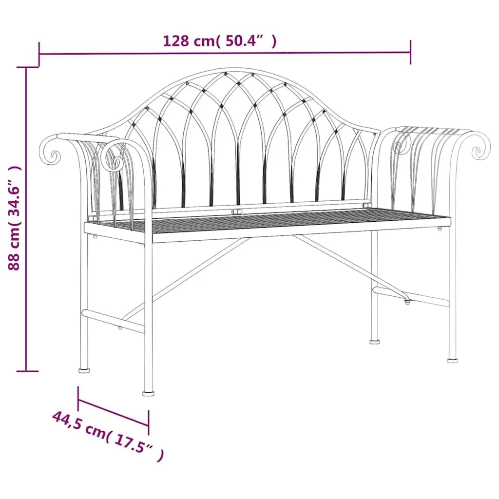 2-Seater Garden Bench Outdoor Seating 128cm Black Steel Frame