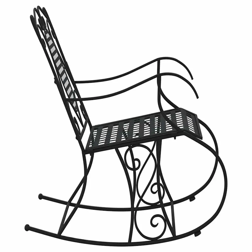 Rocking Bench 84cm Black Metal Outdoor Garden Seating High Back Support Chair