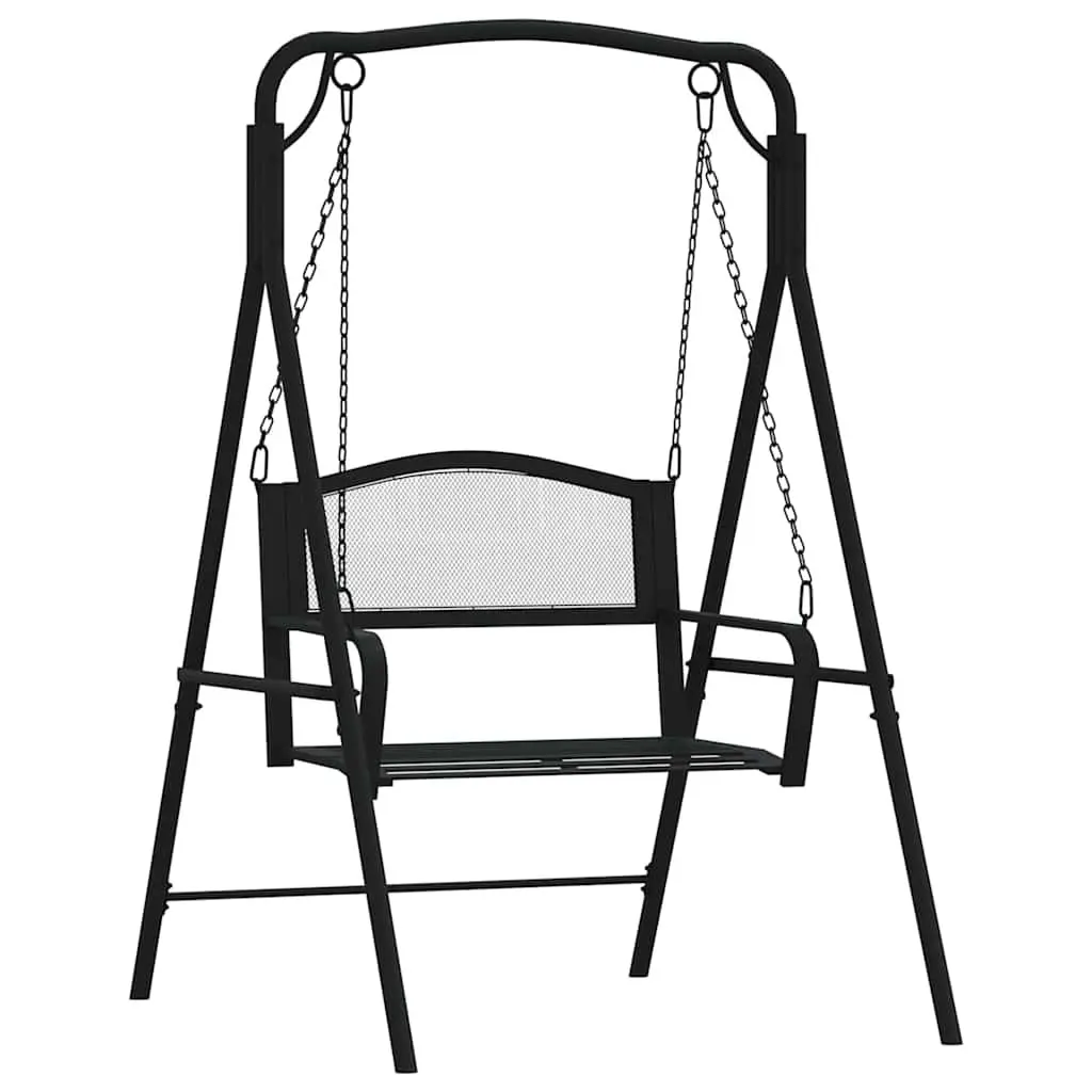 Outdoor Swing Bench Garden Hanging Seat 124cm Black Steel with Backrest