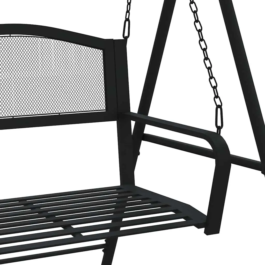 Outdoor Swing Bench Garden Hanging Seat 124cm Black Steel with Backrest