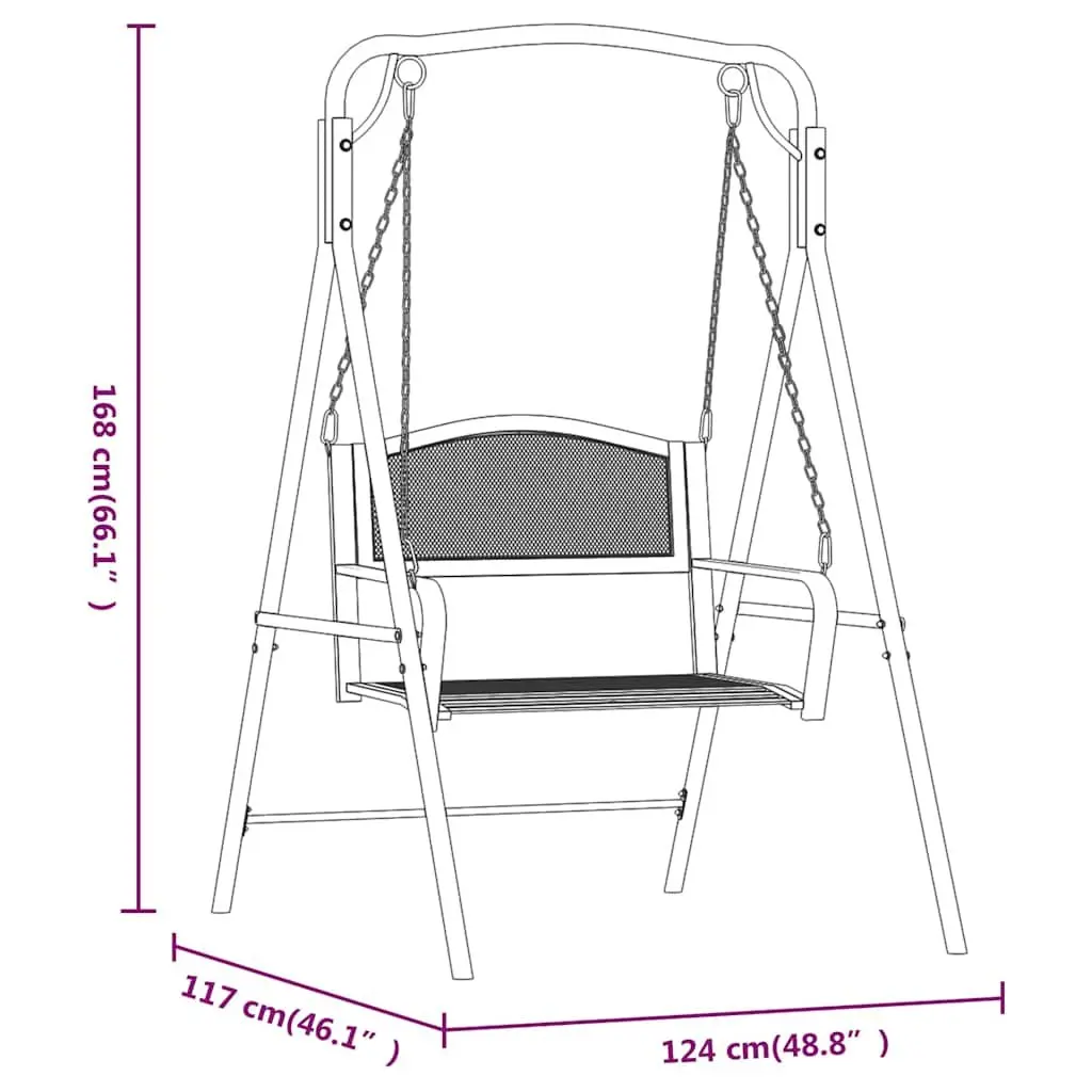 Outdoor Swing Bench Garden Hanging Seat 124cm Black Steel with Backrest