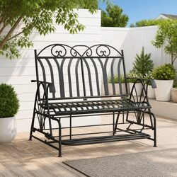 Comfortable Black Steel Glider Bench for Your Garden