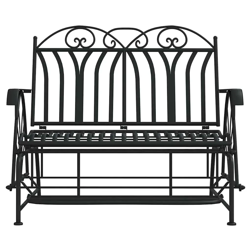 Steel Rocking Garden Bench Black 114cm Outdoor 2-Seater Patio Furniture
