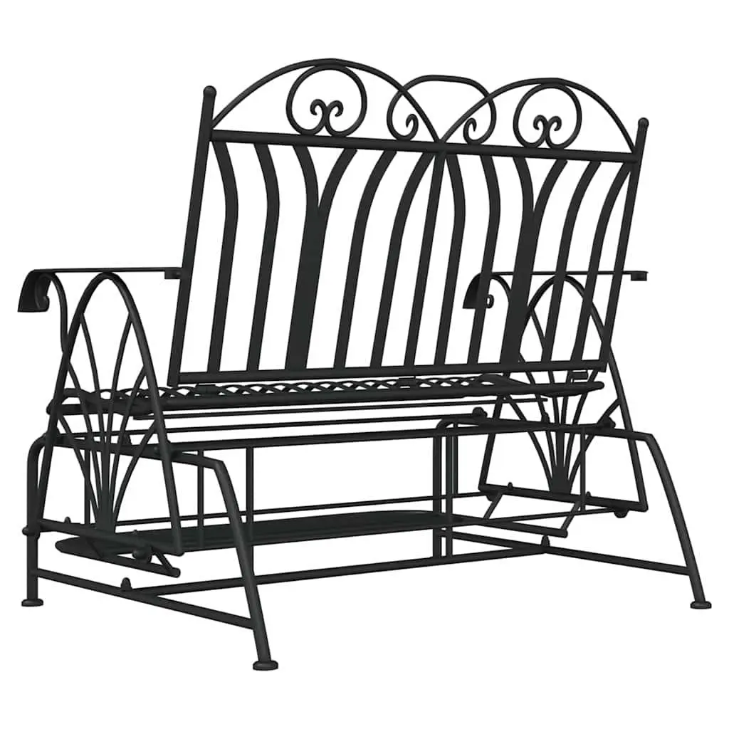 Steel Rocking Garden Bench Black 114cm Outdoor 2-Seater Patio Furniture